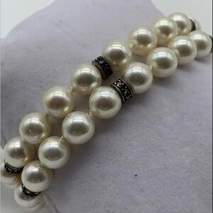 Sterling Silver Faux Pearl and Marcasite Bracelet